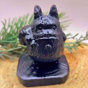 Nature Black Obsidian Hand Carved Chu Totoro Decor Figure